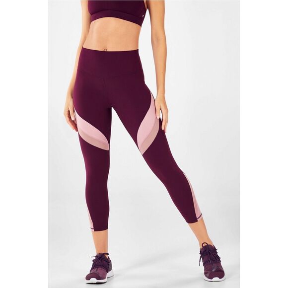 FABLETICS Women’s Purple Pink Color Block Define High Waisted Capri Legging Size - Picture 2 of 7